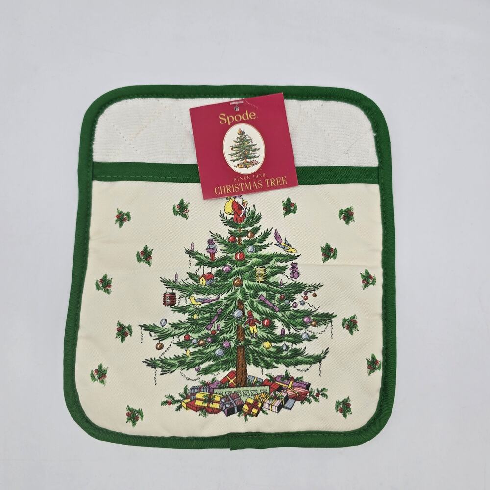 Spode New Christmas Tree Quilted Pot Holder Square Holiday NWT Green Cream